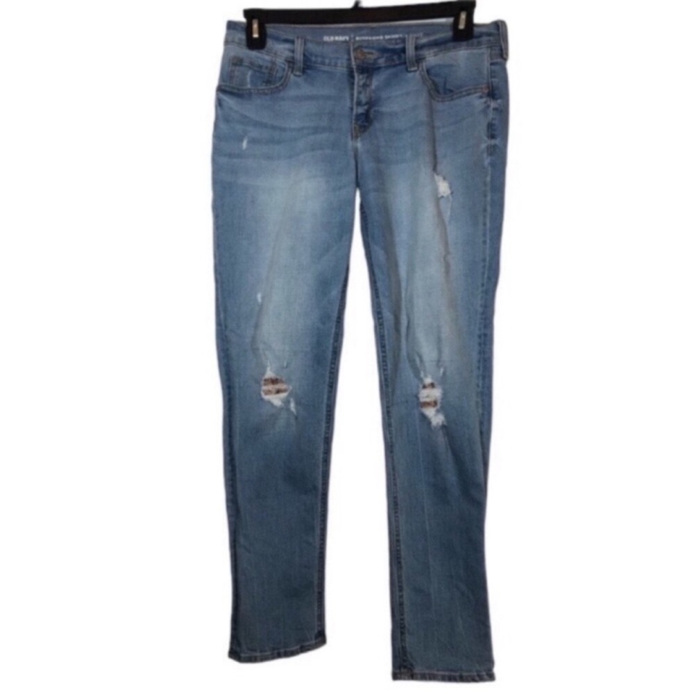 Old Navy Women’s Sz 6 Boyfriend Jeans Blue Denim Skinny Straight Leg Distressed